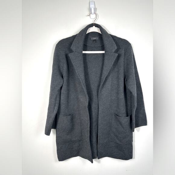 J.Crew Women’s Charcoal Open Front Sweater Blazer 100% Merino Wool Pockets Sz S - Picture 1 of 7